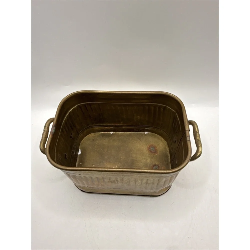Vintage Small Brass Tub Planter With Handles 6'' Wide